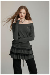 One-Shoulder Lace Tiered Midi Dress